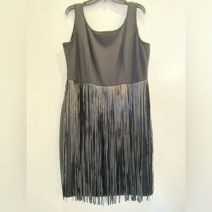Lane Bryant Black Sleeveless Stretch Dress With Faux Leather Fringes